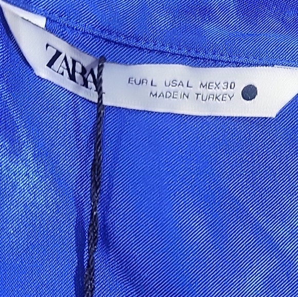 Zara Satin Effect Wrap Blue Mini Dress Size Large NWT - Picture 3 of 6